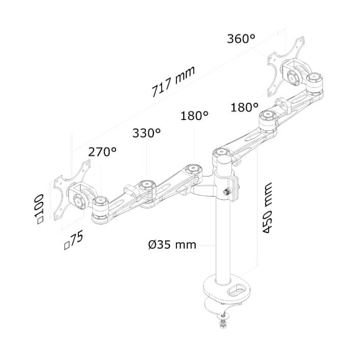 Neomounts by NewStar Flat Screen Desk Mount (grommet) for 2 Monitor Screens ID 66789 (тъмнейл - 3)