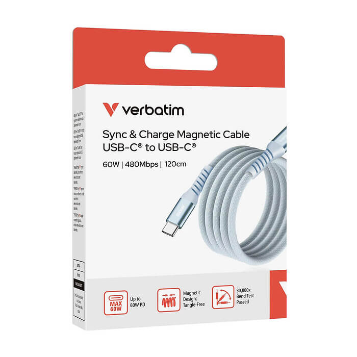 Verbatim Sync & Charge USB-C to USB-C 60W Magnetic 120 cm - Blue ID 84967 (тъмнейл - 5)