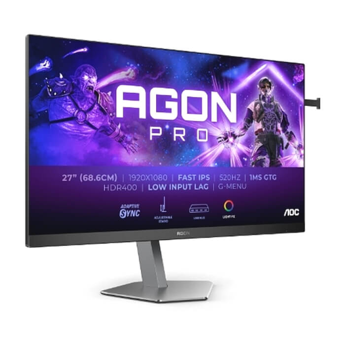 AOC AG276FK, 27" Fast IPS WLED, 1920x1080@520Hz, 0.5ms GtG, 0.3ms MPRT, 400cd m/2, 1000:1, 80M:1 DCR, Adaptive Sync, FlickerFree, Low Blue Light, 5Wx 2, Tilt, Height Adjust, Pivot, Swivel, 2xHDMI, 2xDP, USB hub ID 89508 (тъмнейл - 4)
