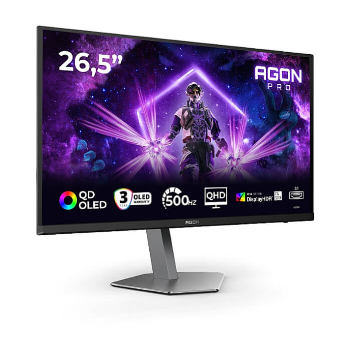 AOC AG276QKD2, 26.5" QD-OLED, 2560x1440@500Hz, 0.03ms GtG, 1000cd m/2, 1.5M:1, 80M:1 DCR, Adaptive Sync, Low Blue Light, FlickerFree, 5Wx2, Tilt, Height Adjust, Pivot, Swivel, ID 97974 (тъмнейл - 2)