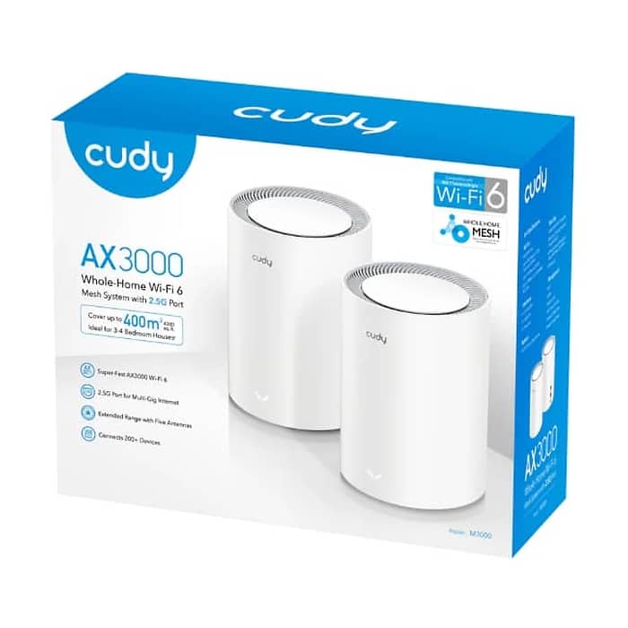 Cudy M3000 (2-Pack) AX3000 Wi-Fi 6 Mesh Dual-Band 2402Mbps at 5GHz + 574Mbps at 2.4GHz (тъмнейл - 2)
