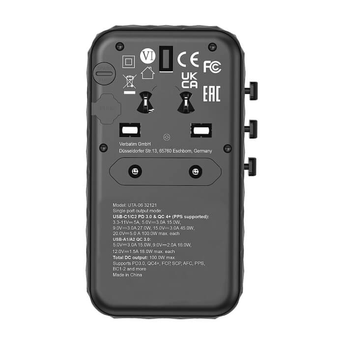 Verbatim UTA-06 GaN III Universal Travel Adapter with 2 x USB-C PD 100W & QC 4+ / 2 x USB-A QC 3.0 на супер цена от GT Computers Verbatim UTA-06 GaN III Universal Travel Adapter with 2 x USB-C PD 100W & QC 4+ / 2 x USB-A QC 3.0 на супер цена