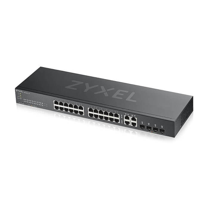 ZyXEL GS1920-24v2, 28 Port Smart Managed Switch 24x Gigabit Copper and 4x Gigabit dual pers., hybird mode, standalone or NebulaFlex Cloud (тъмнейл - 3)