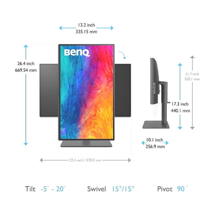 BenQ PD2506Q 25" IPS, 2560x1440 WQHD, 95% P3, DisplayHDR 400, Uniformity, KVM, MST Daisy Chain, USB-C 65W Power Delivery, HDMI, DP, HAS, eye-care, Factory Calibration, Calman ID 86270 (тъмнейл - 5)