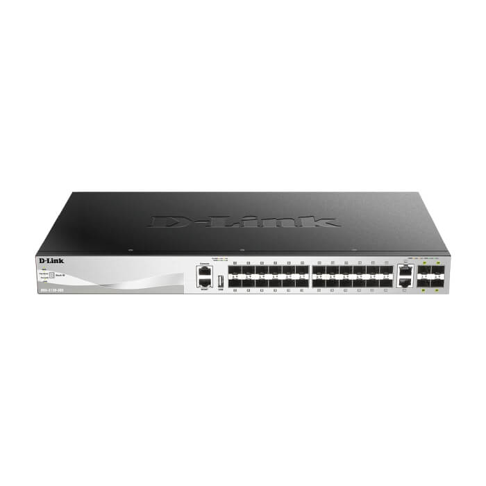 D-Link 24 SFP ports Layer 3 Stackable Managed Gigabit Switch with 2x10GBASE-T ports and 4xSFP+ ports на супер цена