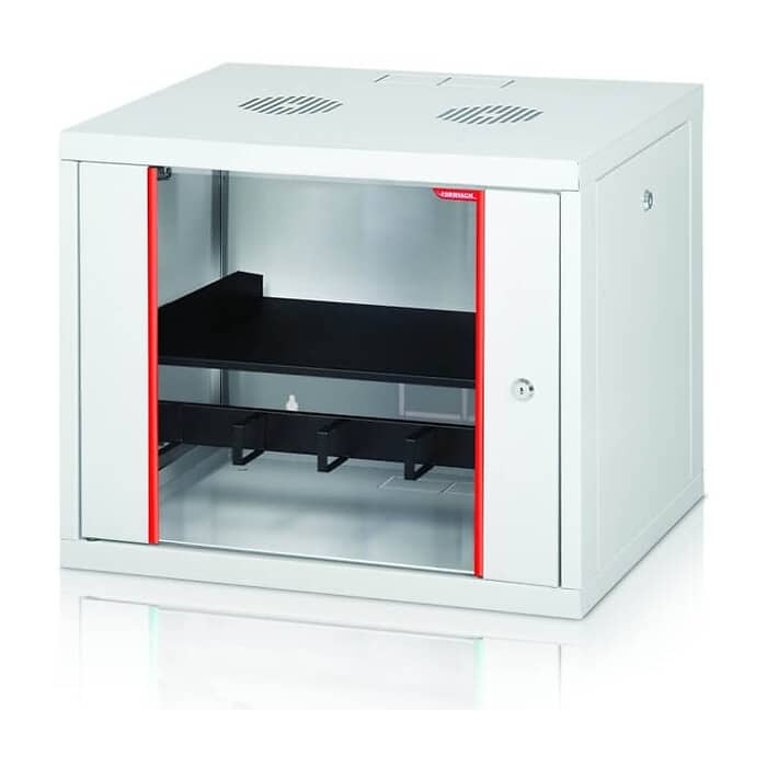 Formrack 19" Wall Mounted rack 7U 555/450mm, removable locking sides, height: 371mm, loading capacity: 100kg., tempered glass door, 19" front rails (back rails optionable) ID 71996 на супер цена