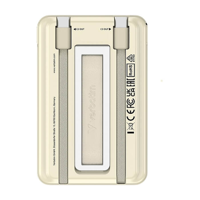 Verbatim Charge 'n' Go 2C Power Bank Magnetic Wireless 5000mAh with 2 USB-C Cables & Stand Gold ID 97027 (тъмнейл - 3)