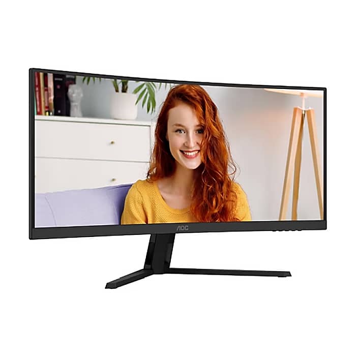 AOC CU34B3E, 34" Curved 1500R, VA, WLED, 3440x1440@120Hz, 4ms GtG, 1ms MPRT, 300cd m/2, 3500:1, 50M:1 DCR, Adaptive Sync, FlickerFree, Low Blue Mode, Tilt, HDMI, DP (тъмнейл - 2)
