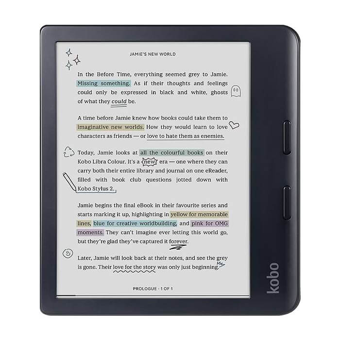 Kobo Libra Colour e-Book Reader, E Ink touchscreen 7 inch, 1680 x 1264, 32 GB, 1 GHz, Greutate 0.215 kg, Wireless Da, Comfort Light PRO, IPX8 - up to 60 mins in 2 metres of water, 15 file formats supported natively, Black ID 77882 на супер цена