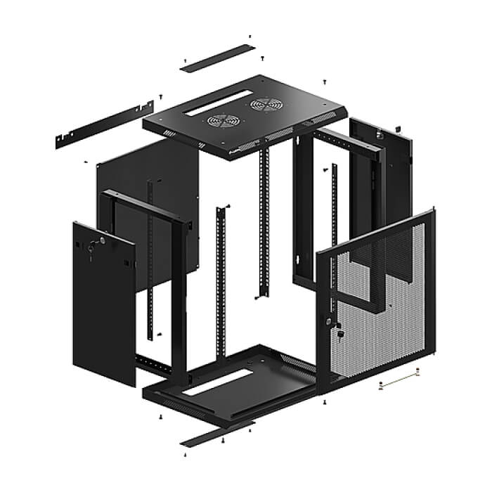 Lanberg rack cabinet 19" wall-mount 12U/600x450 with perforated door black (flat pack) ID 87618 (тъмнейл - 4)