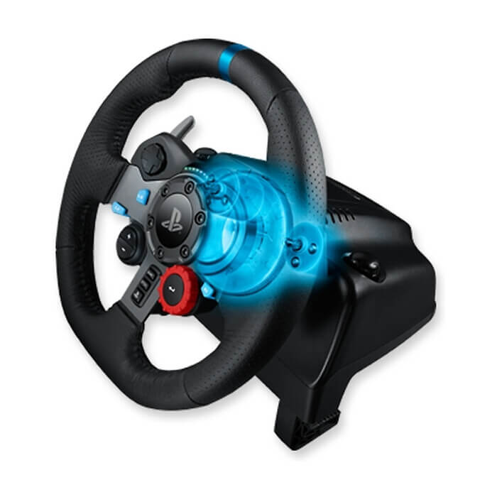 Logitech G29 Driving Force Racing Wheel, PlayStation 4, PlayStation 3, PC, 900° Rotation, Dual Motor Force Feedback, Adjustable Pedals, Leather ID 74320 (тъмнейл - 4)