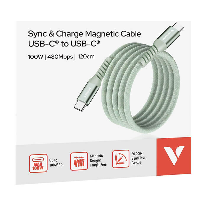 Verbatim Sync & Charge USB-C to USB-C 100W Magnetic 120 cm - Green ID 84962 (тъмнейл - 5)