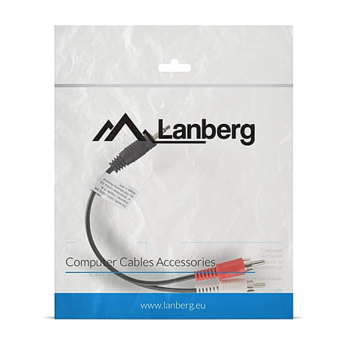 Кабел - Lanberg mini jack 3.5mm (M) 3 pin -> 2X RCA (chinch) (M) cable 0.2m ID 72590 (тъмнейл - 3)