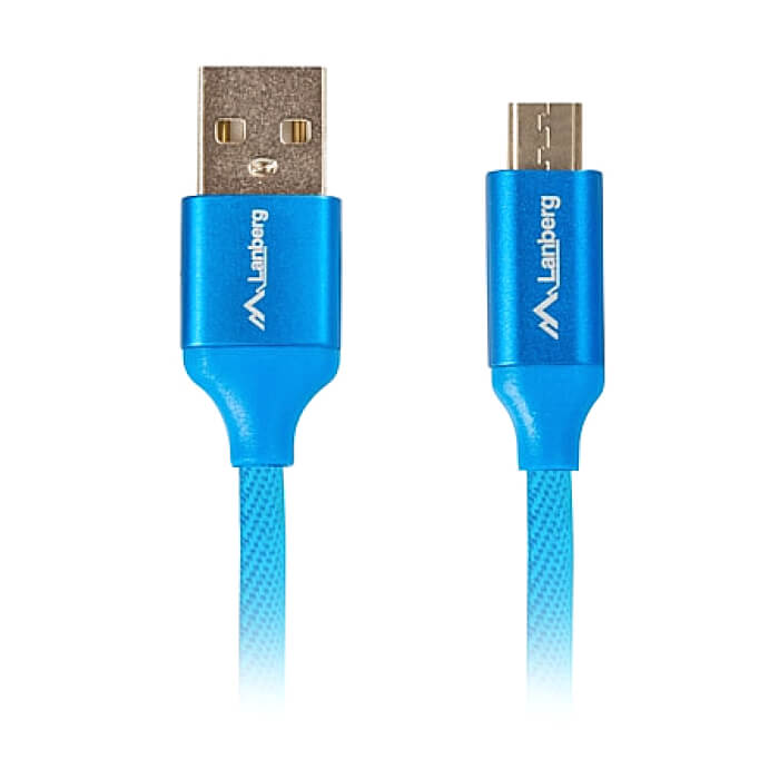 Кабел - Lanberg USB MICRO-B (M) -> USB-A (M) 2.0 cable 1m, blue premium QC 3.0 ID 72629 на супер цена от GT Computers Кабел - Lanberg USB MICRO-B (M) -> USB-A (M) 2.0 cable 1m, blue premium QC 3.0 ID 72629 на супер цена