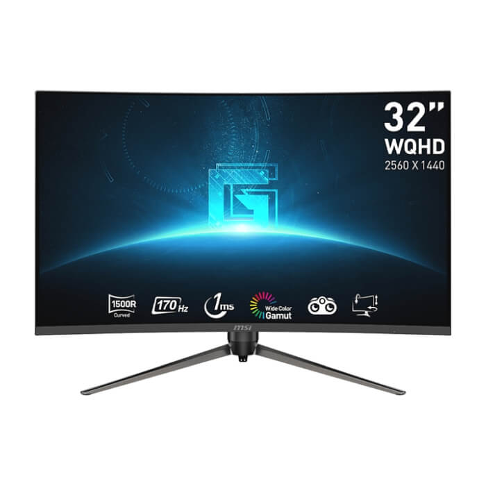 MSI G32CQ5P, 170Hz, 1ms, VA, 2560x1440 (WQHD), Curve 1500R, Adaptive-Sync, HDR Ready, Anti-Flicker, Less Blue Light, Night Vision, 3000:1, 100M:1, DP, 2x HDMI 2.0b, 1x Earphone out, Tilt, Height. Adj. 90mm, VESA 75, Frameless, 9S6-3DB44H-027 ID 64994 на супер цена от GT Computers MSI G32CQ5P, 170Hz, 1ms, VA, 2560x1440 (WQHD), Curve 1500R, Adaptive-Sync, HDR Ready, Anti-Flicker, Less Blue Light, Night Vision, 3000:1, 100M:1, DP, 2x HDMI 2.0b, 1x Earphone out, Tilt, Height. Adj. 90mm, VESA 75, Frameless, 9S6-3DB44H-027 ID 64994 на супер цена