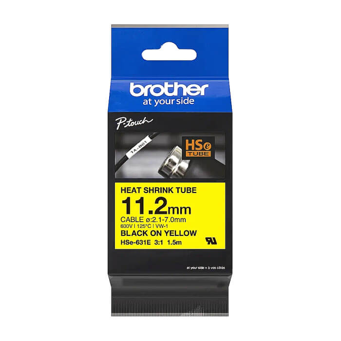 Brother HSe-631E 11.2mm Black on Yellow Heat Shrink Tape ID 70678 на супер цена