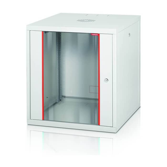 Formrack 19" Wall Mounted rack 20U 555/560mm, removable locking sides, height: 949mm, loading capacity: 100kg., tempered glass door, 19" front and back rails ID 71987 на супер цена