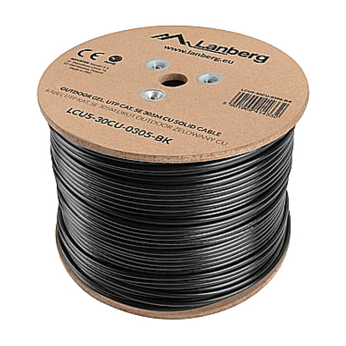 Lanberg LAN cable CAT.5e utp 305m solid outdoor gel-filled cu black fluke passed ID 87034 (тъмнейл - 2)