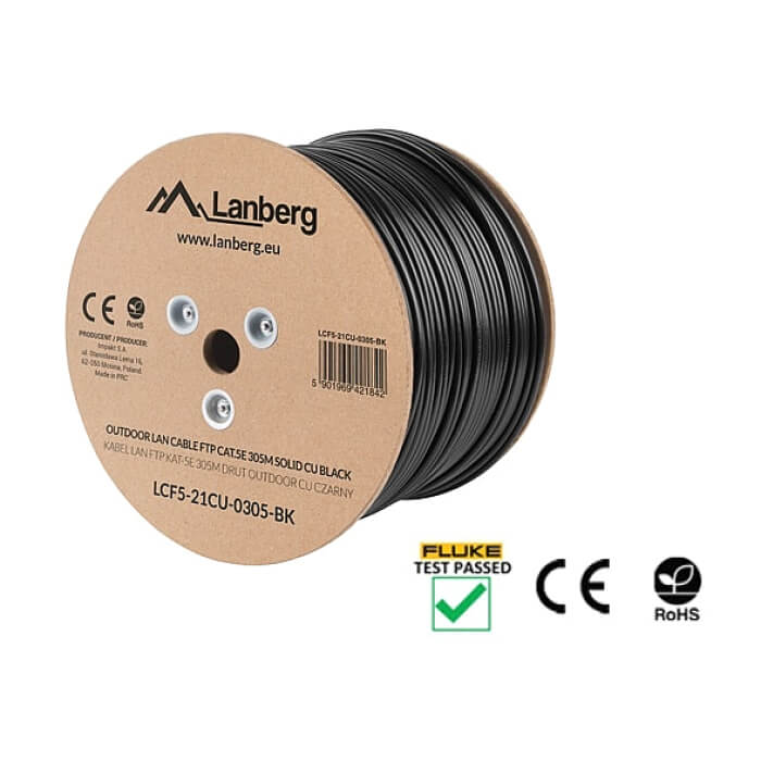 Lanberg LAN cable CAT.5e ftp 305m solid outdoor cu black fluke passed ID 87040 (тъмнейл - 2)