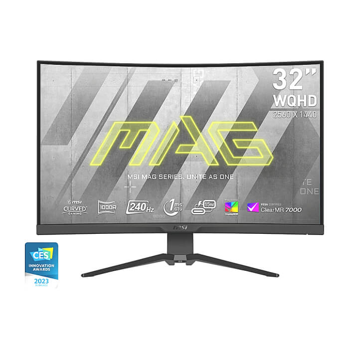 MSI MAG 325CQRXF, 31.5", Rapid VA, 240Hz, 1ms, WQHD 2560x1440, FreeSync Premium, HDR 400, ClearMR 7000, KVM, Mystic Light, Console mode, 400 nits, 4000:1, 100M;1, DP (1.4a), 2x HDMI (2.0), 1x Type-C (DP alt. PD 15W), USB HUB, Adj.Stand 100mm ID 79383