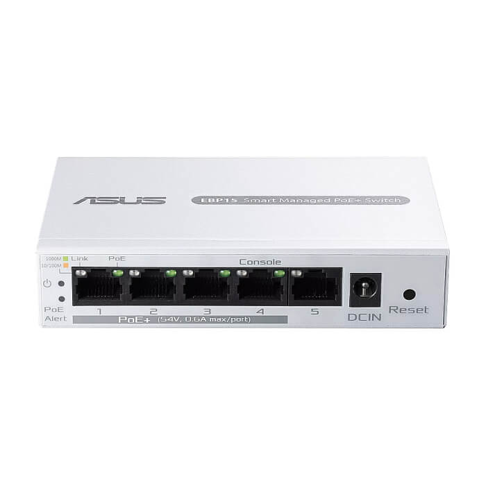 Asus Business 5Port Smart Managed Switch PoE+,ExpertWiFi EBP15, 4 ports PoE+, 60W, VLAN, QoS, Port Mirroring, wall mounting,White (тъмнейл - 3)