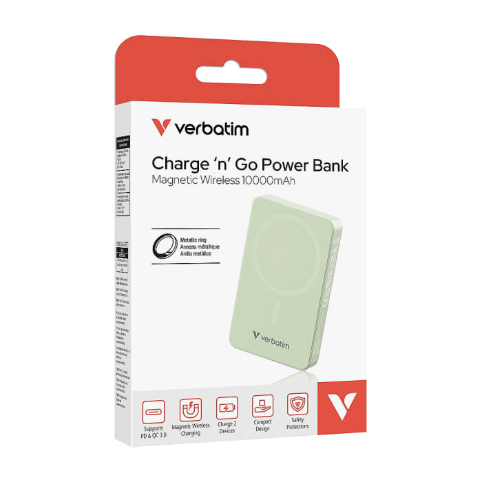 Verbatim Charge 'n' Go Essentials Power Bank Magnetic Wireless 10000mAh Green ID 85393 (тъмнейл - 5)