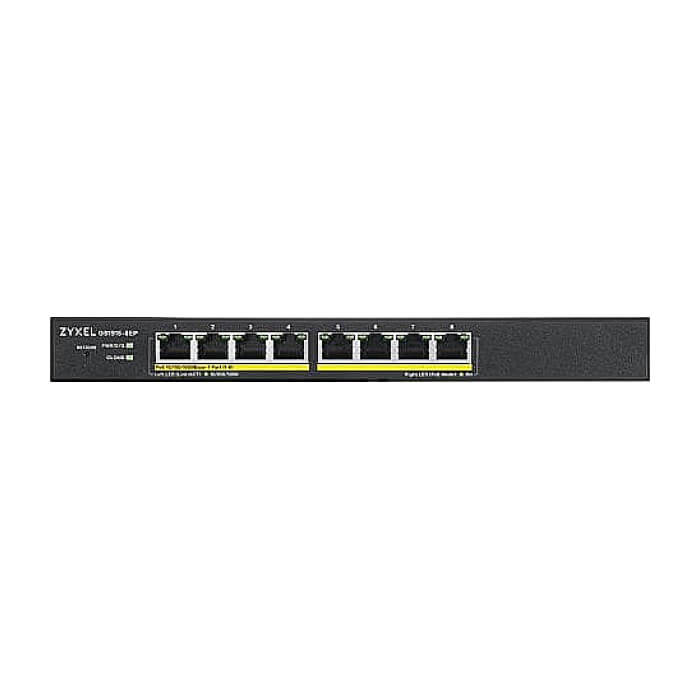 ZyXEL GS1915-8EP, 8-port GbE PoE Smart hybrid mode Switch, standalone or NebulaFlex Cloud, 60 Watt 802.3at, desktop, fanless