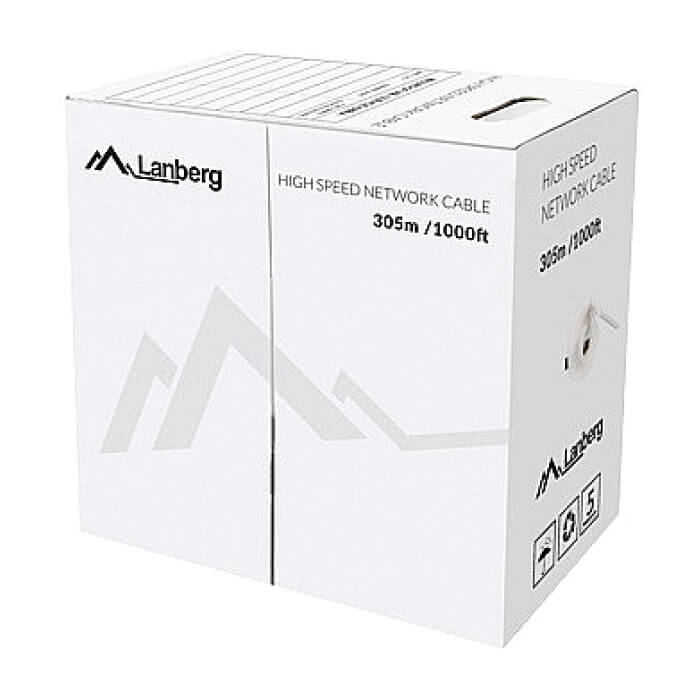 Кабел - Lanberg LAN cable CAT.5E UTP 305m solid CU fluke passed, grey ID 72712 (тъмнейл - 2)