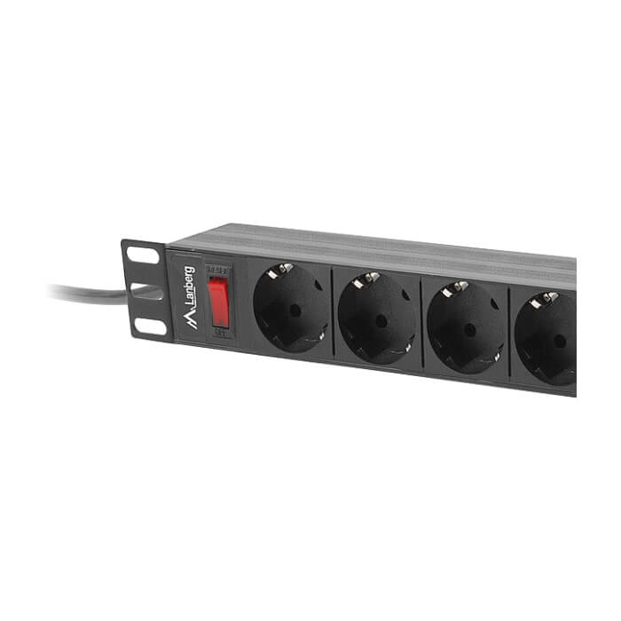 Lanberg power distribution unit (PDU) 19" 1U 16A 9xSchuko outlets,black (тъмнейл - 3)