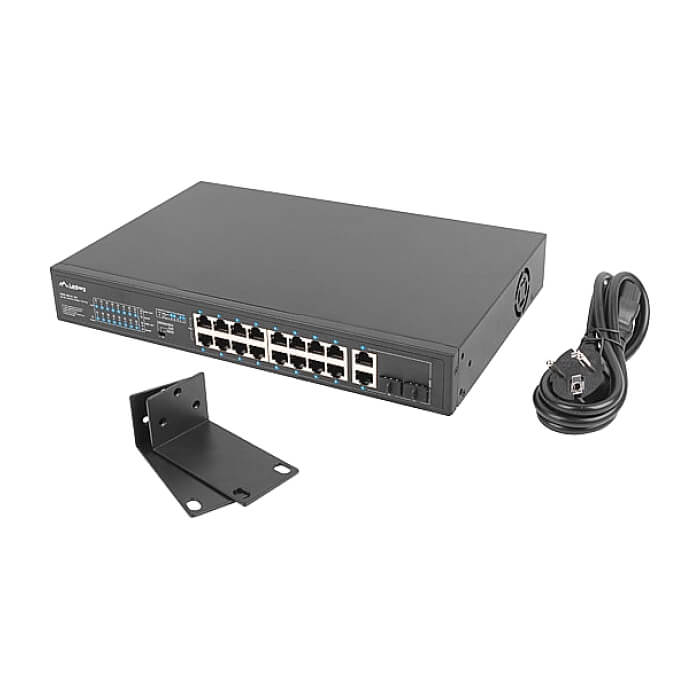 Lanberg switch 16x 100mb poe+/2x 1GB/1x sfp unmanaged rack 10" & 19" gigabit ethernet 150w (тъмнейл - 5)