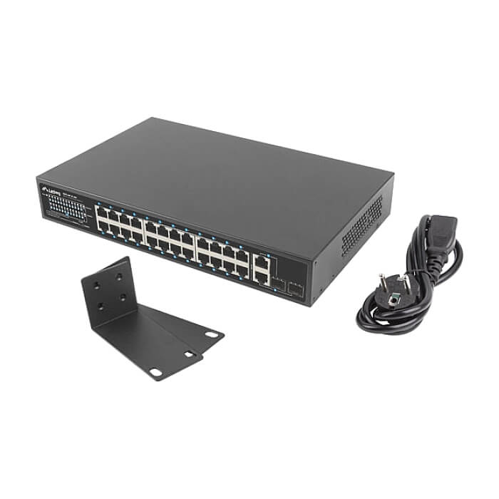 Lanberg switch 24x 100mb poe+/2x combo rack 19" gigabit ethernet 360w v2 (тъмнейл - 2)