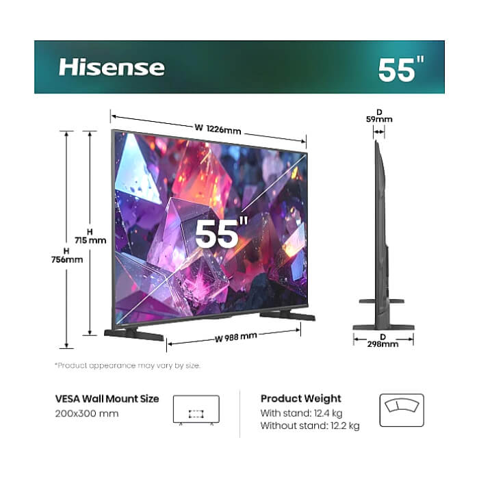 Hisense 55" E7S Pro, 4K Ultra HD 3840x2160, QLED, Quantum Dot, 144Hz, HDR 10+ adaptive, HLG, Dolby Vision, DTS Virtual X, Smart TV, WiFi 5GHz, WiFi Direct, BT, Anyview Cast, 3 ID 97355 (тъмнейл - 2)
