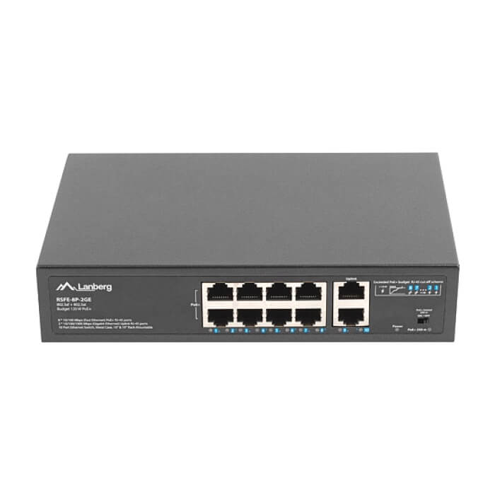 Lanberg switch 8x 100mb poe+/2x 1GB unmanaged rack 10"/19" gigabit ethernet 120w (тъмнейл - 4)