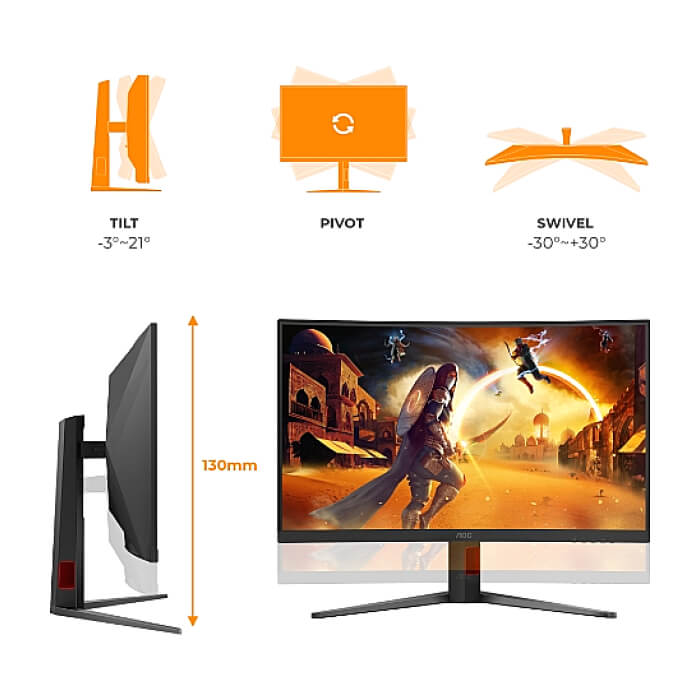 AOC C32G4Z, 31.5" Curved 1500R, VA, WLED, 1920x1080@260Hz (OC, Native 240Hz), 4ms GtG, 0.3ms MPRT, 300cd m/2, 3500:1, Adaptive Sync, FlickerFree, Anti Blue Light, 5Wx2, Tilt, ID 97973 (тъмнейл - 4)