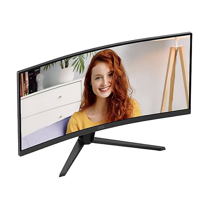AOC CU34B3E, 34" Curved 1500R, VA, WLED, 3440x1440@120Hz, 4ms GtG, 1ms MPRT, 300cd m/2, 3500:1, 50M:1 DCR, Adaptive Sync, FlickerFree, Low Blue Mode, Tilt, HDMI, DP (тъмнейл - 3)