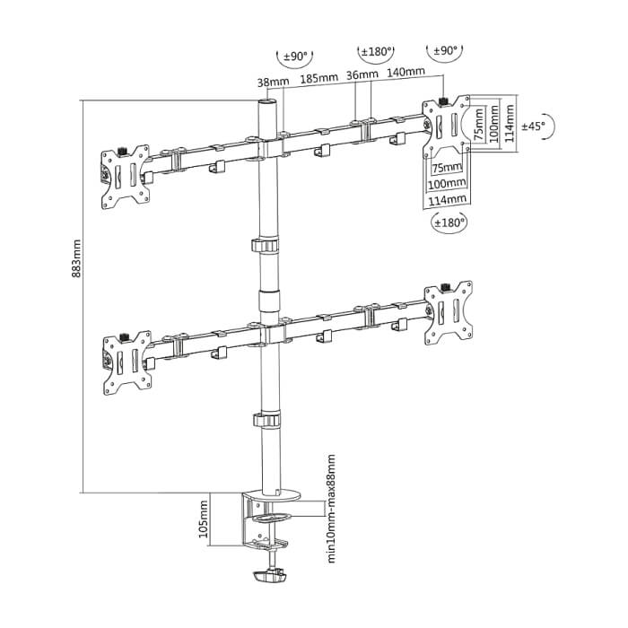 Neomounts by NewStar Flat Screen Desk Mount (clamp/grommet) for 4 Screens ID 66827 (тъмнейл - 5)