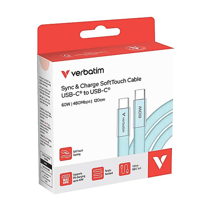 Verbatim Sync & Charge SoftTouch USB-C to C cable 60W 120 cm - Blue (тъмнейл - 3)