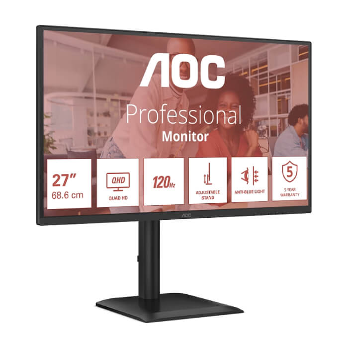AOC Q27E4U, 27" IPS WLED, 2560x1440@120Hz, 4ms GtG, 350cd m/2, 1500:1, 20M:1 DCR, Adaptive Sync, FlickerFree, Anti Blue Light, 2Wx2, Tilt, Height Adjust, Pivot, Swivel, HDMI, ID 96051 (тъмнейл - 4)