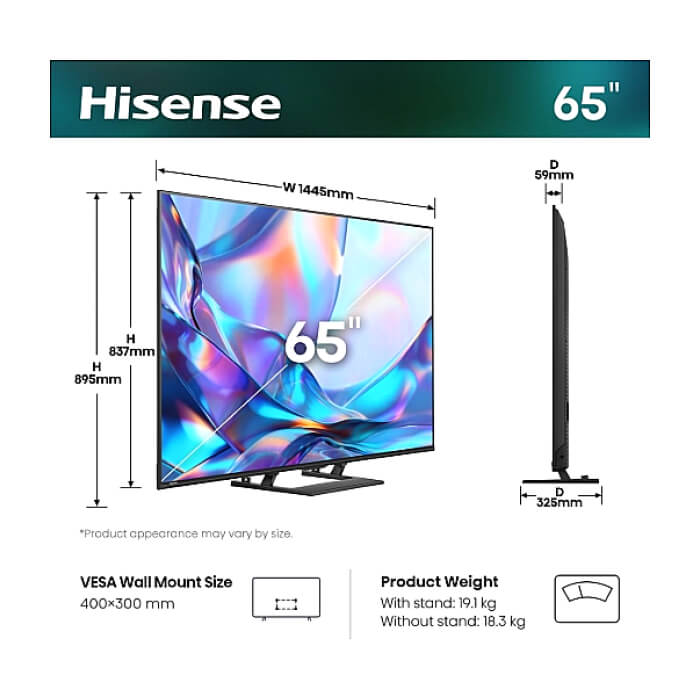 Hisense 65" A7S, 4K Ultra HD 3840x2160, QLED, HDR 10+, HLG, Dolby Vision, Dolby Atmos, Smart TV, Light Sensor, WiFi Direct, BT, Anyview Cast, 3xHDMI, 2xUSB, LAN, CI+, DVB-T2/C ID 97421 (тъмнейл - 2)