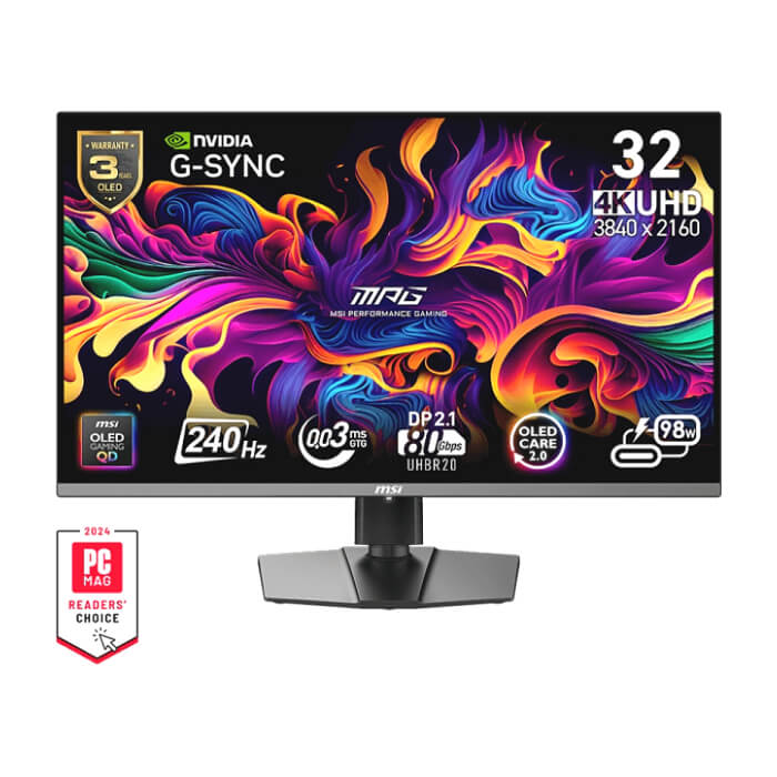 MSI MPG 322URX QD-OLED Gaming Monitor, 31.5", 0.03ms, 240Hz, 3840x2160, G-SYNC, AMD FreeSync Premium Pro, AI Vision, Console Mode, ClearMR 13000, HDR True Black 400, Type-C(98 ID 98807 (тъмнейл - 2)