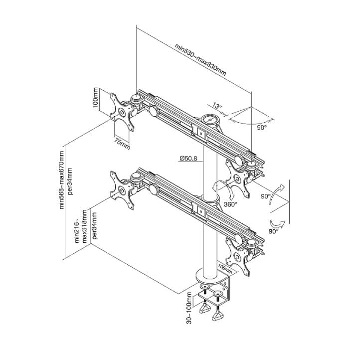 Neomounts by NewStar Flat Screen Desk Mount (clamp) for 4 Monitor Screens ID 66818 (тъмнейл - 3)