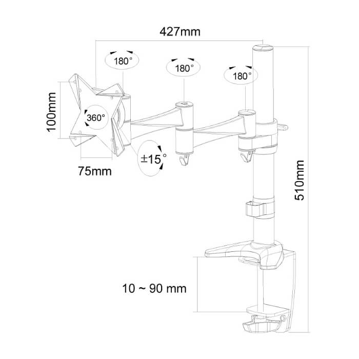 Neomounts by NewStar Flat Screen Desk Mount (clamp/grommet) ID 66765 (тъмнейл - 2)