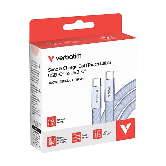 Verbatim Sync & Charge SoftTouch USB-C to C cable 100W 120 cm - Purple (тъмнейл - 3)