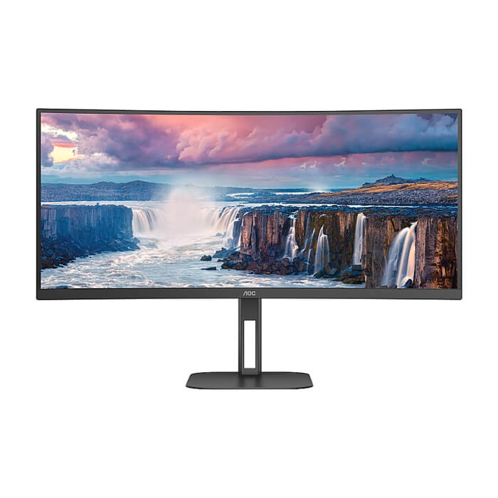 AOC CU34V5C/BK, 34" Curved 1500R VA WLED, 3440x1440@100Hz, 4ms GtG, 1ms MPRT, 300cd m/2, 3000:1, 20M:1 DCR, Adaptive Sync, FlickerFree, Low Blue Light, 5Wx2, Tilt, Height Adjust, Swivel, HDMI, DP, USB hub ID 85255 на супер цена