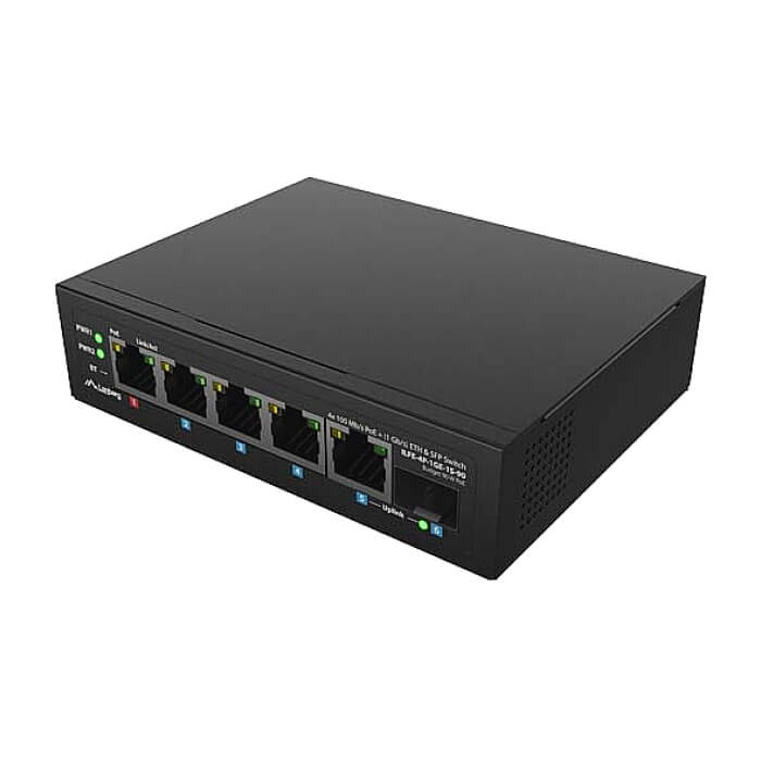 Lanberg Switch ILFE-4P-1Ge-1S-90 POE 1 x BT 3 x AT SFP/ETH DIN Unmanagment Fast Ethernet (тъмнейл - 4)