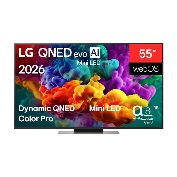 LG 55QNED86B3B, 55" 4K QNED MiniLED Smart TV, 3840x2160, 120Hz Native (VRR 144Hz), DVB-T2/C/S2, Alpha 7 AI Processor, HDR10 / HLG, Dolby Vision, webOS 26 ThinQ, VRR / ALLM / HGiG, 4K Super Upscaling, WiFi 5, Bluetooth 5.3, AirPlay 2, LAN, CI, HDMI, A на супер цена
