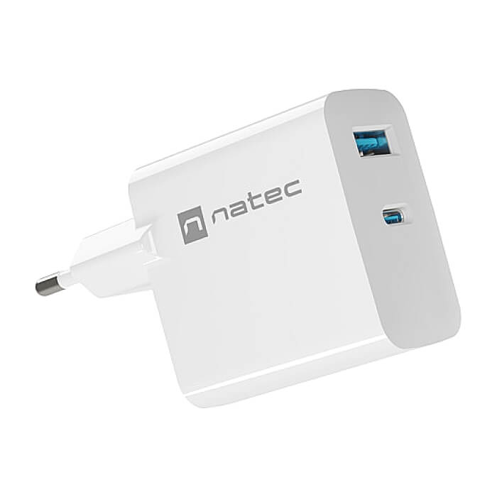 Natec USB Charger Ribera Gan 1X USB-A + 1X USB-C 65W, White (тъмнейл - 2)