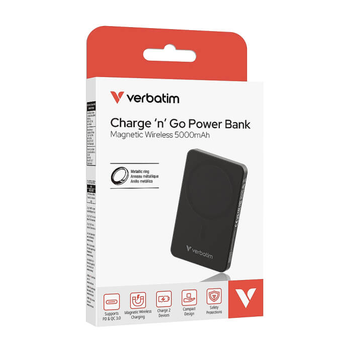 Verbatim Charge 'n' Go Essentials Power Bank Magnetic Wireless 5000mAh Black ID 85396 (тъмнейл - 4)