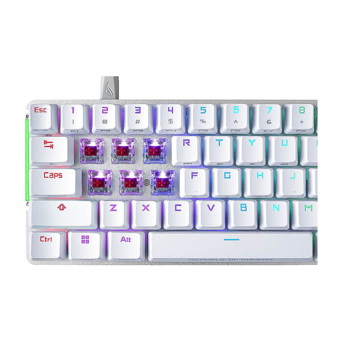 Asus ROG Falchion Ace 65% compact gaming keyboard with pre-lubed ROG NX mechanical switches with ROG switch stabilizer, sound-dampening foam, interactive touch panel, dual Type-C ports, three keyboard tilt angles, and cover case, US layout, White (тъмнейл - 3)