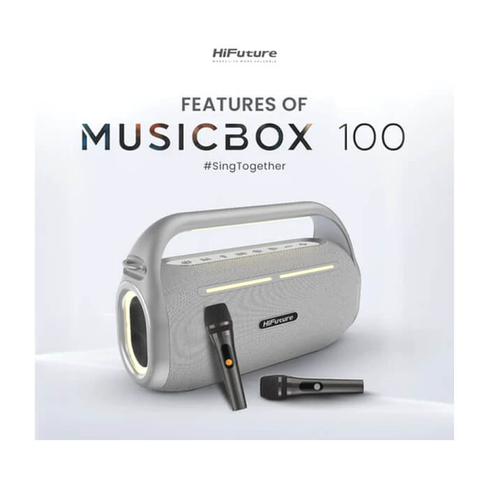 HiFuture MusicBox100 Silver, 20W Output, Karaoke Enable, Two Wireless Microphone, 4000mAh Battery (Support Power Bank), RGB Lighting, Pair to Play (TWS Mode), Bluetooth 5.3 ID 94751 (тъмнейл - 3)